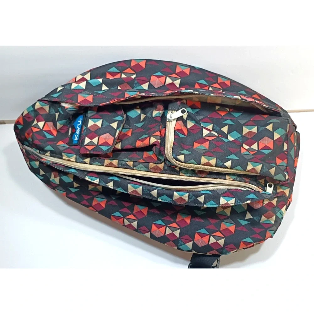 KAVU Jumble Dash Geometric Rope Sling Backpack Crossbody Cotton Canvas Retired